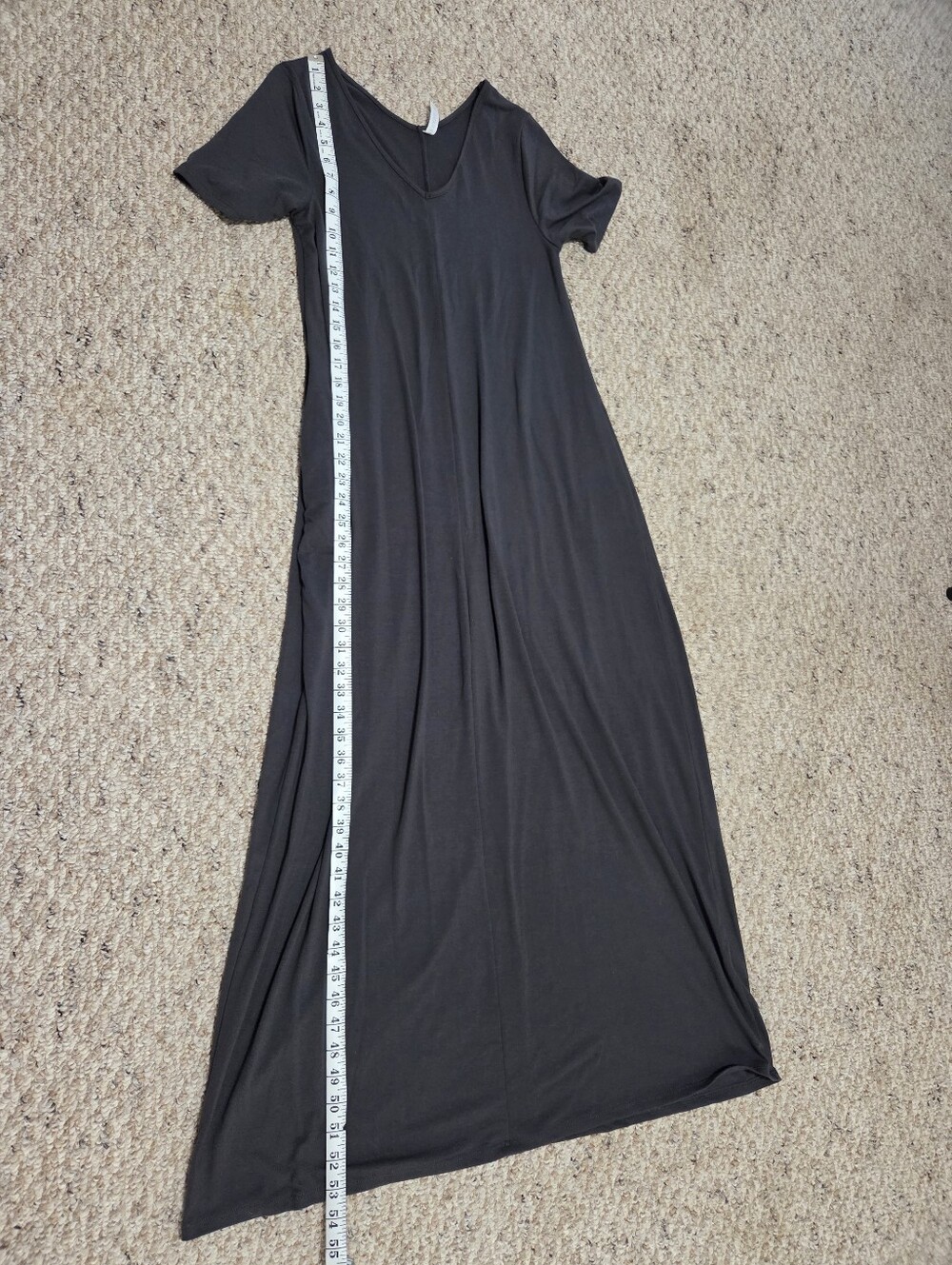 Classic Charcoal Grey Zenana V-Neck Short Sleeve Maxi Dress--Small - Picture 8 of 8